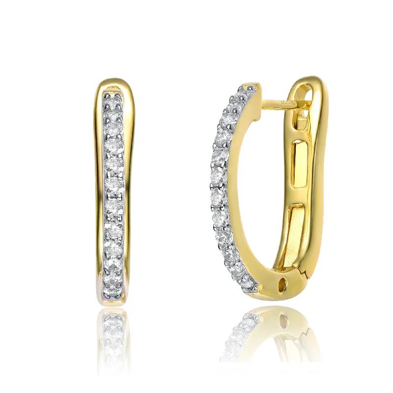 Stud Earrings with Gemstones and Beads -RG 14k Yellow Gold Plated with Cubic Zirconia U-Shaped J-Hoop Latch Back Earrings