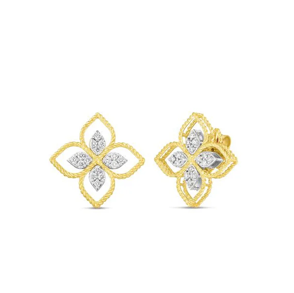 Drop Earrings for Formal Attire -Roberto Coin Princess Flower 18K Yellow Gold Large Principessa Flower Cutout Earrings with Diamond Accents