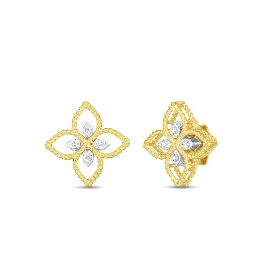 Drop Earrings for Office Wear -Roberto Coin Princess Flower 18K Yellow Gold Principessa Flower Cutout Earrings with Diamond Accents