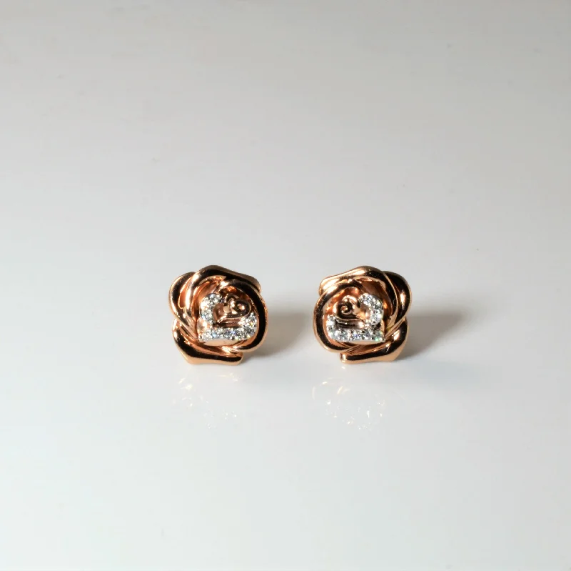 Stud Earrings with Embossed Patterns -Rose Gold Flower Design Stud Earrings | 0.07ctw |