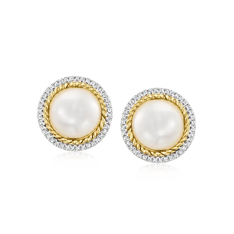 Diamond Stud Earrings for Luxury -Ross-Simons 10-10.5mm Cultured Mabe Pearl Earrings With . Diamonds in 14kt Yellow Gold