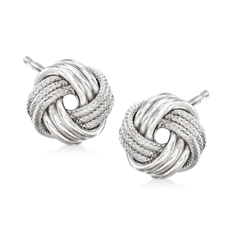 Retro Stud Earrings for Nostalgia -Ross-Simons 14kt White Gold Textured and Polished Love Knot Stud Earrings