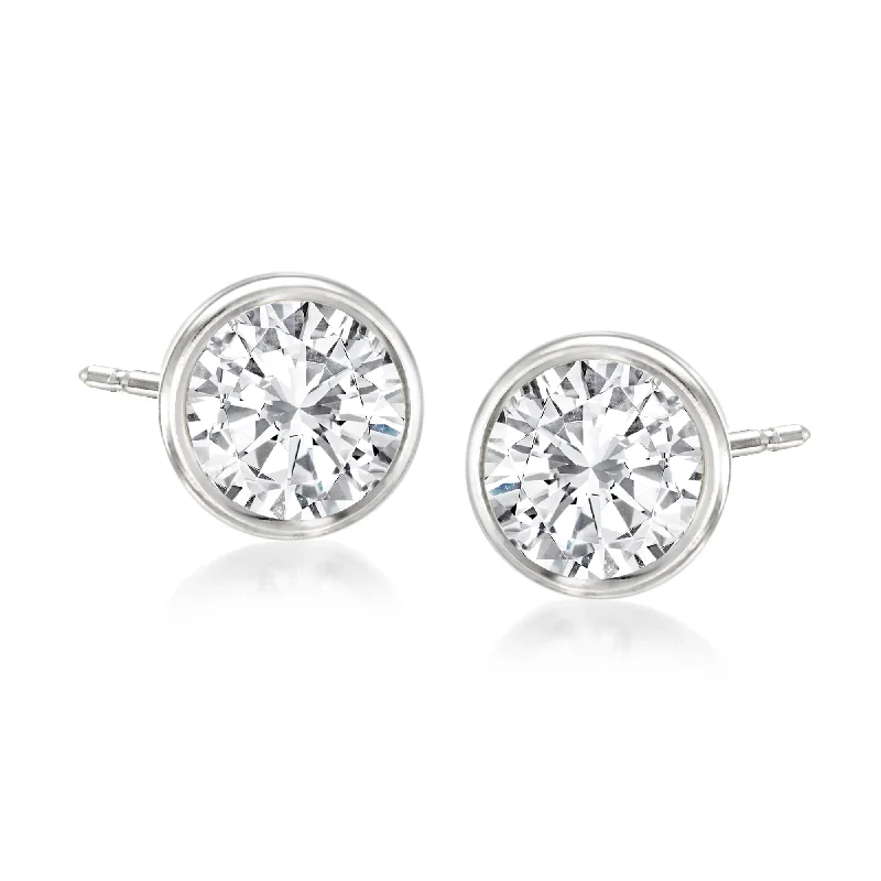 Stud Earrings for Bridesmaids Look -Ross-Simons Bezel-Set Diamond Stud Earrings in 14kt White Gold