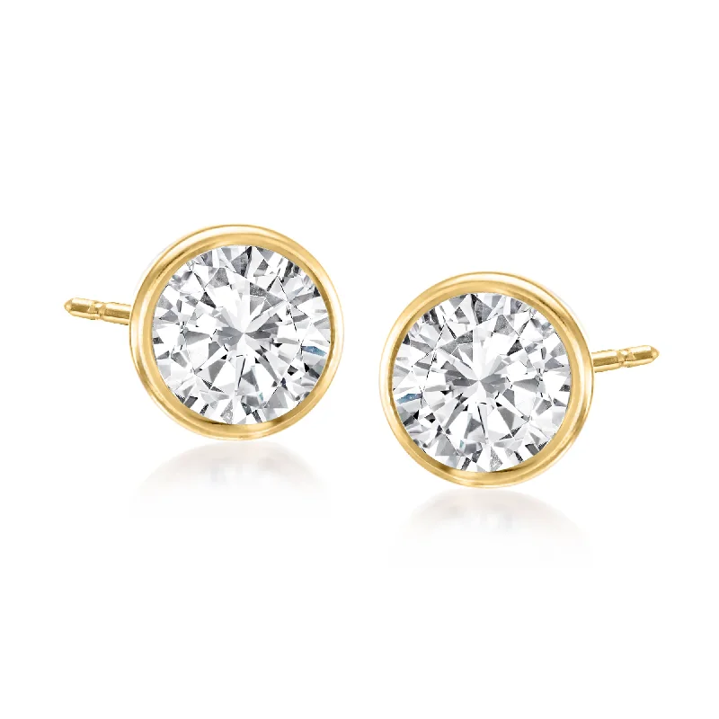 Stud Earrings for Casual Outfit -Ross-Simons Bezel-Set Diamond Stud Earrings in 14kt Yellow Gold