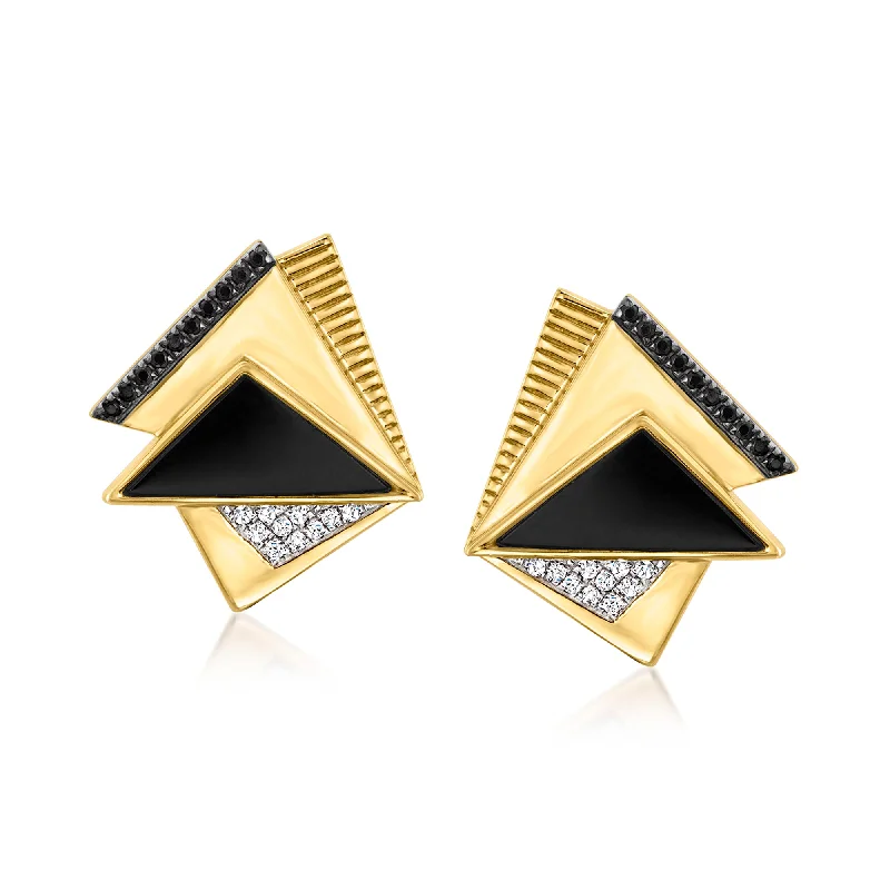 Stud Earrings for Shopping Trip -Ross-Simons Black Agate Triangle Earrings With . Black Spinel and White Topaz Accents in 18kt Gold Over Sterling