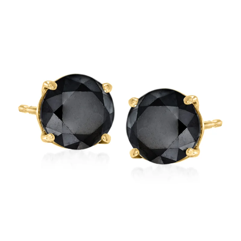 Stud Earrings for Work Attire -Ross-Simons Black Diamond Stud Earrings in 14kt Yellow Gold