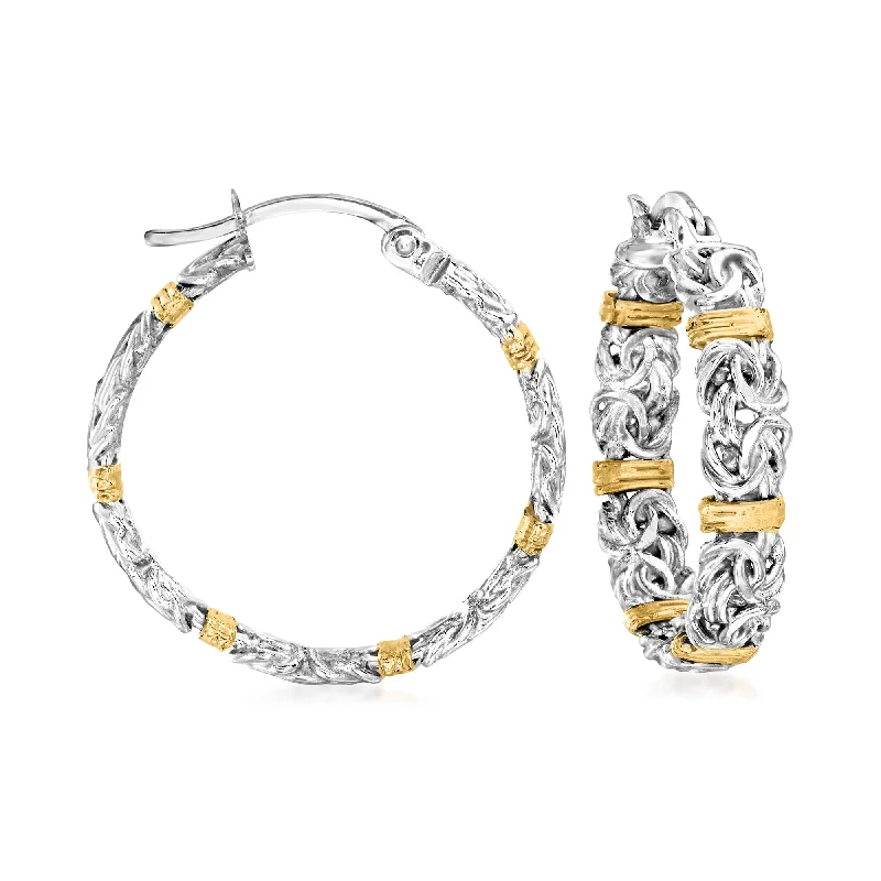 Stud Earrings with Etching -Ross-Simons Byzantine Station Hoop Earrings in Sterling Silver With 14kt Yellow Gold