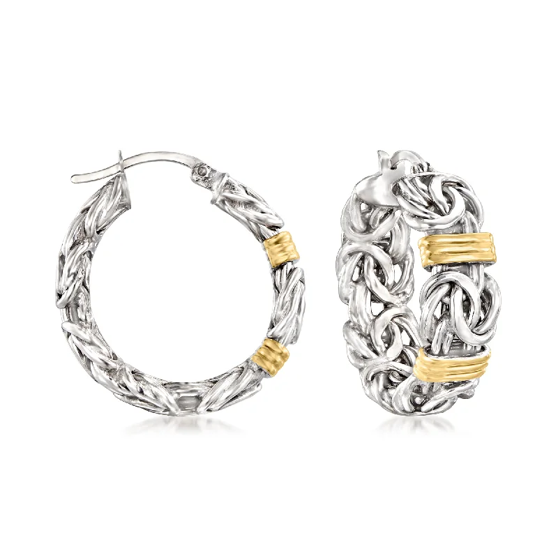 Stud Earrings for Christmas Party -Ross-Simons Byzantine Station Hoop Earrings in Sterling Silver With 14kt Yellow Gold