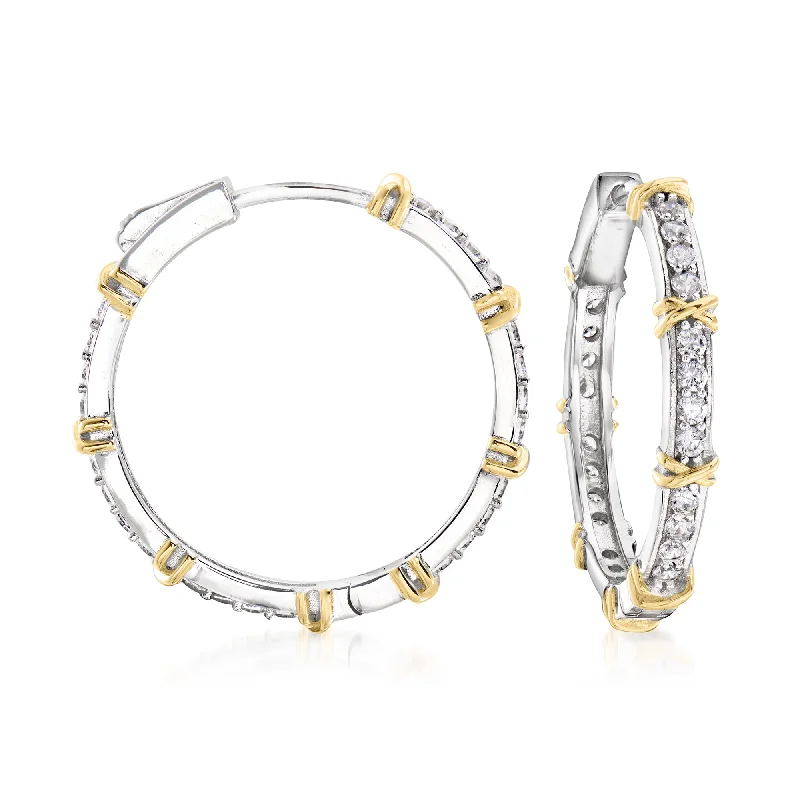 Star Shaped Stud Earrings for Charm -Ross-Simons CZ Hoop Earrings in Sterling Silver With 18kt Gold Over Sterling