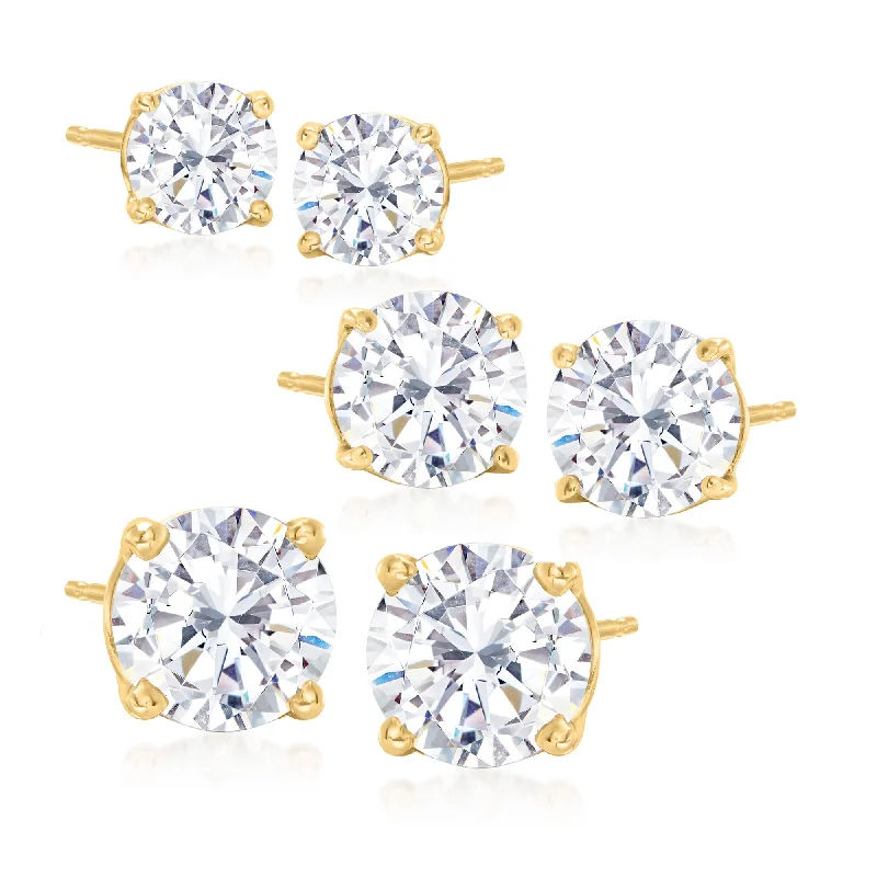 Small Stud Earrings for Delicate -Ross-Simons CZ Jewelry Set: 3 Pairs Of Stud Earrings in 14kt Yellow Gold