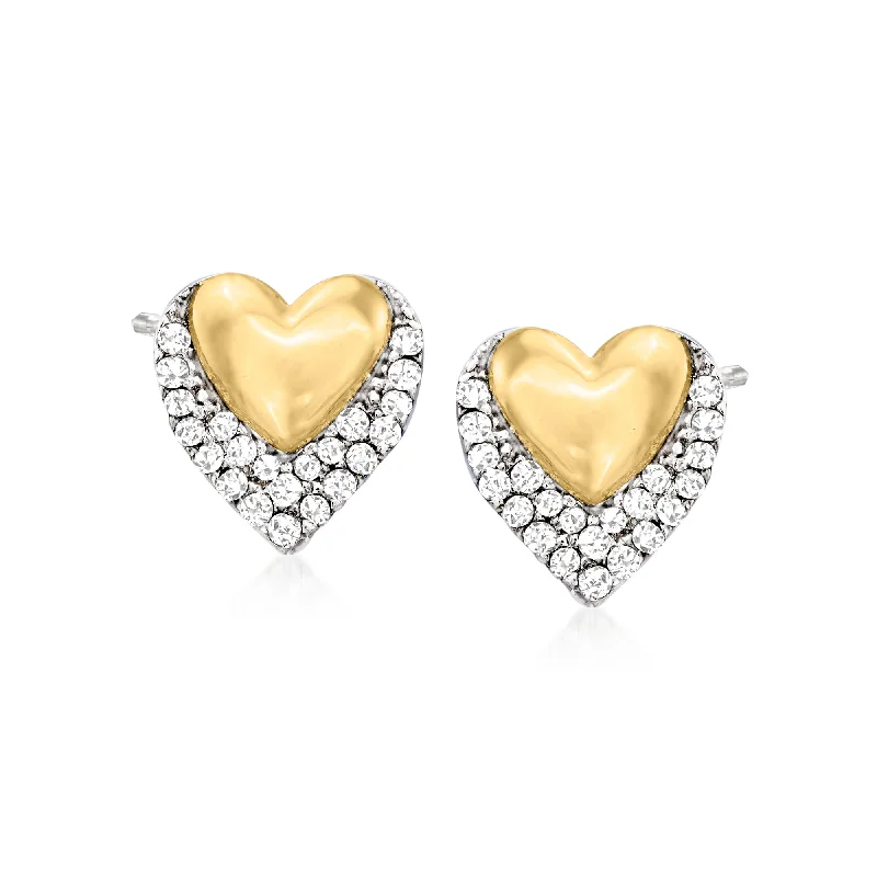 Celtic Stud Earrings with Knotwork -Ross-Simons Diamond Double-Heart Stud Earrings in Sterling Silver and 14kt Yellow Gold