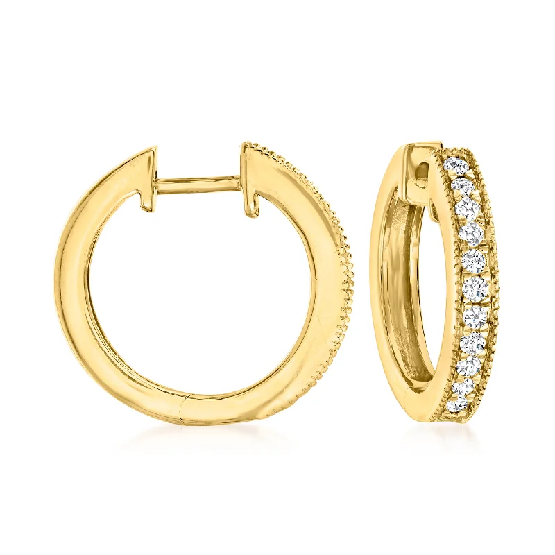 Stud Earrings for Festival Style -Ross-Simons Diamond Hoop Earrings With Beaded Edge in 18kt Gold Over Sterling