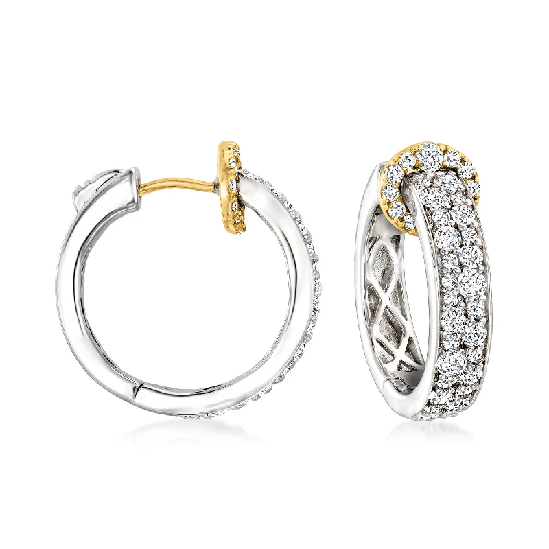 Stud Earrings with Leaf Motifs -Ross-Simons Diamond Mosaic Hoop Earrings in Sterling Silver With 14kt Yellow Gold