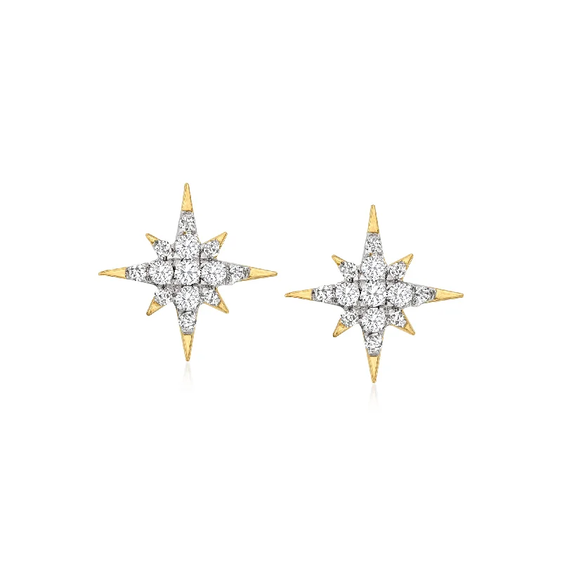 Ethnic Stud Earrings with Tribal Design -Ross-Simons Diamond Star Stud Earrings in 14kt Yellow Gold