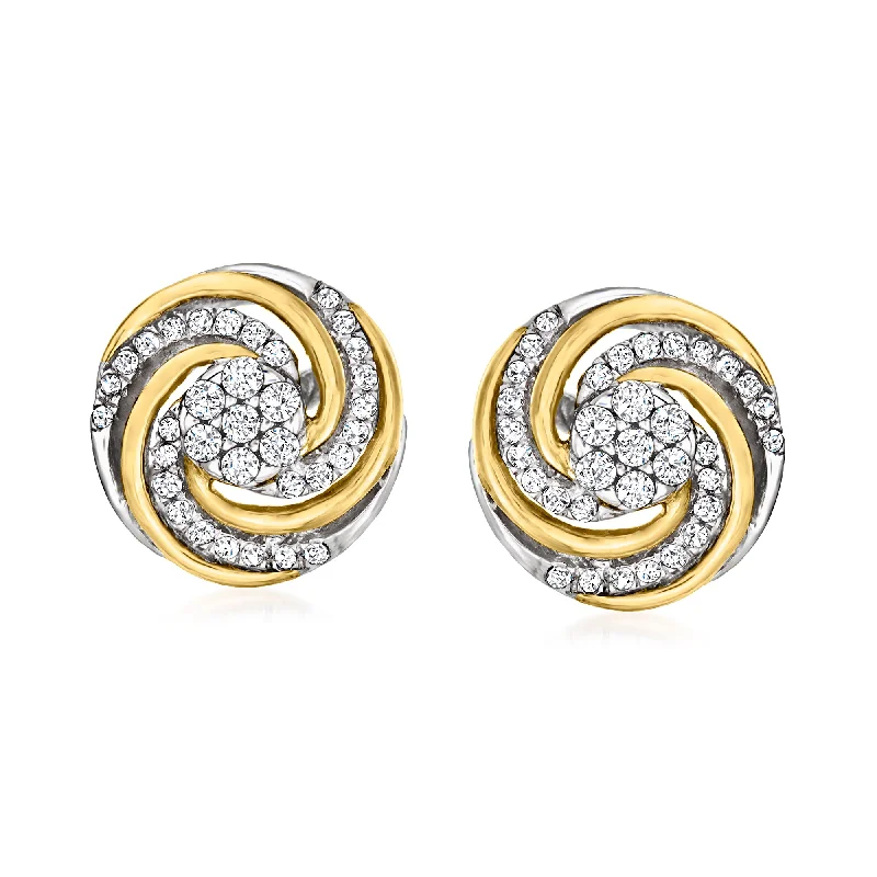 Stud Earrings for Graduation Day -Ross-Simons Diamond Swirl Stud Earrings in Sterling Silver and 14kt Yellow Gold