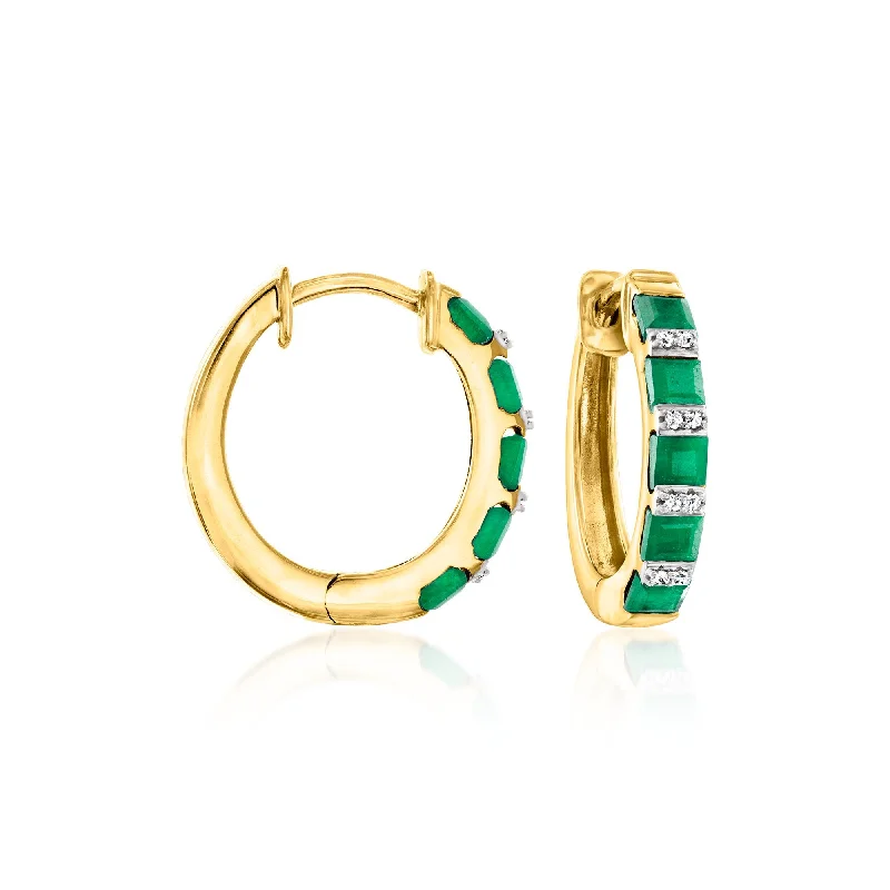 Stud Earrings with Star Motifs -Ross-Simons Emerald Hoop Earrings With Diamond Accents in 18kt Gold Over Sterling