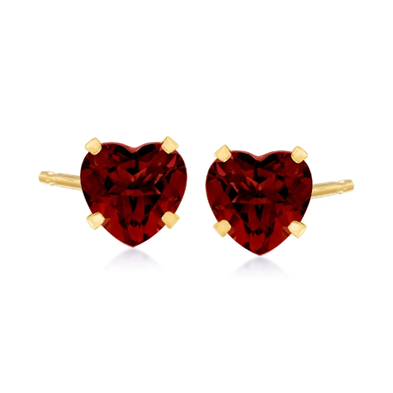 Stud Earrings for Evening Gown -Ross-Simons Garnet Heart Martini Stud Earrings in 14kt Yellow Gold