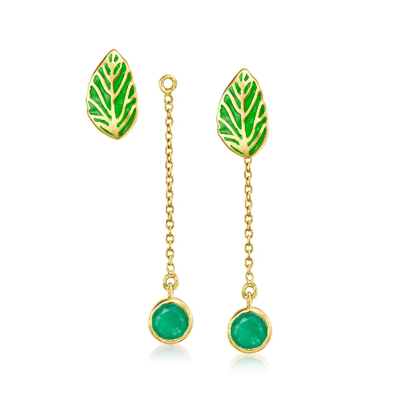 Minimalist Stud Earrings with Simplicity -Ross-Simons Green Enamel Leaf Earrings With Removable . Emerald Drops in 18kt Gold Over Sterling