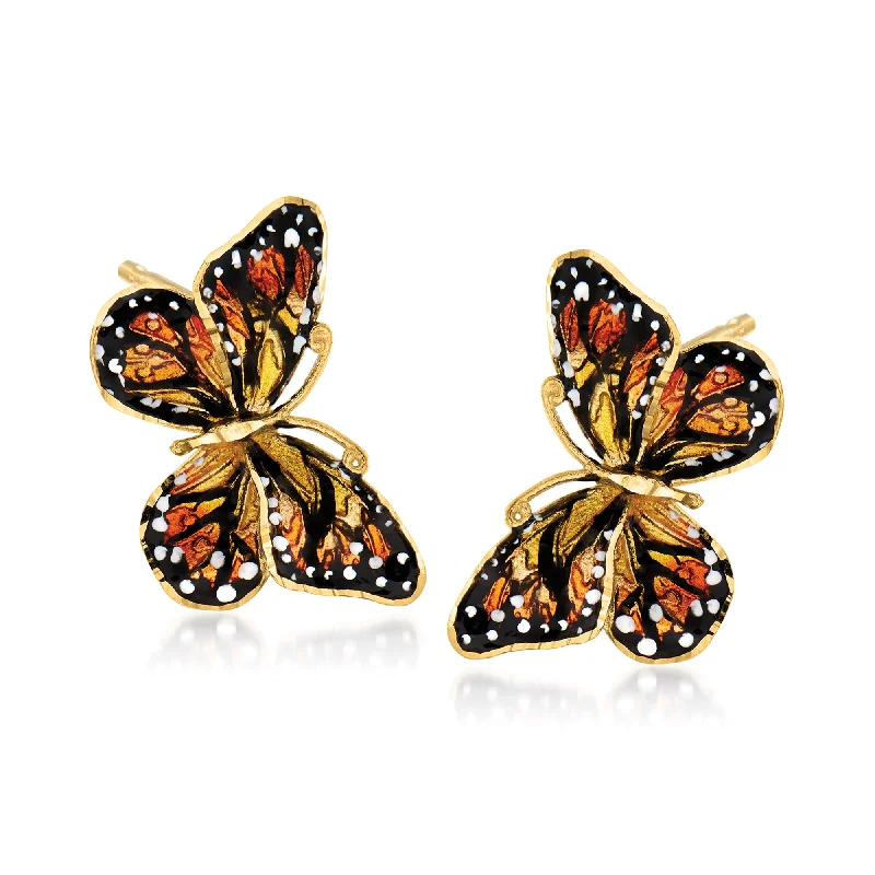 Multi Stud Earrings with Chains -Ross-Simons Italian 18kt Yellow Gold Butterfly Earrings With Enamel