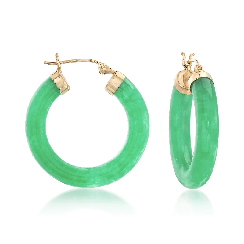 Stud Earrings for Work Attire -Ross-Simons Jade Hoop Earrings With 14kt Yellow Gold