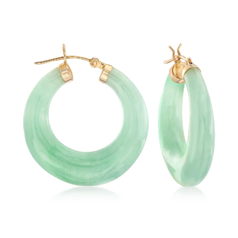 Stud Earrings for Engagement Party -Ross-Simons Jade Hoop Earrings With 14kt Yellow Gold