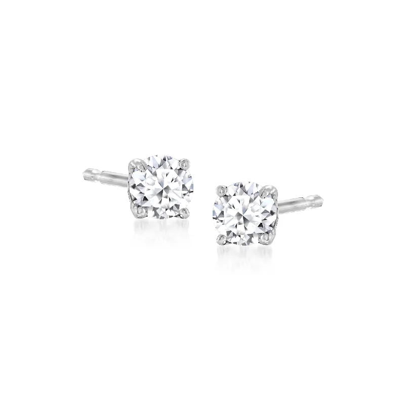 Stud Earrings with Floral Motifs -Ross-Simons Lab-Grown Diamond Stud Earrings in Sterling Silver