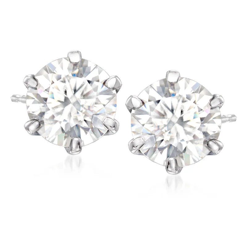 Stud Earrings with Wave Designs -Ross-Simons Moissanite Stud Earrings in Sterling Silver