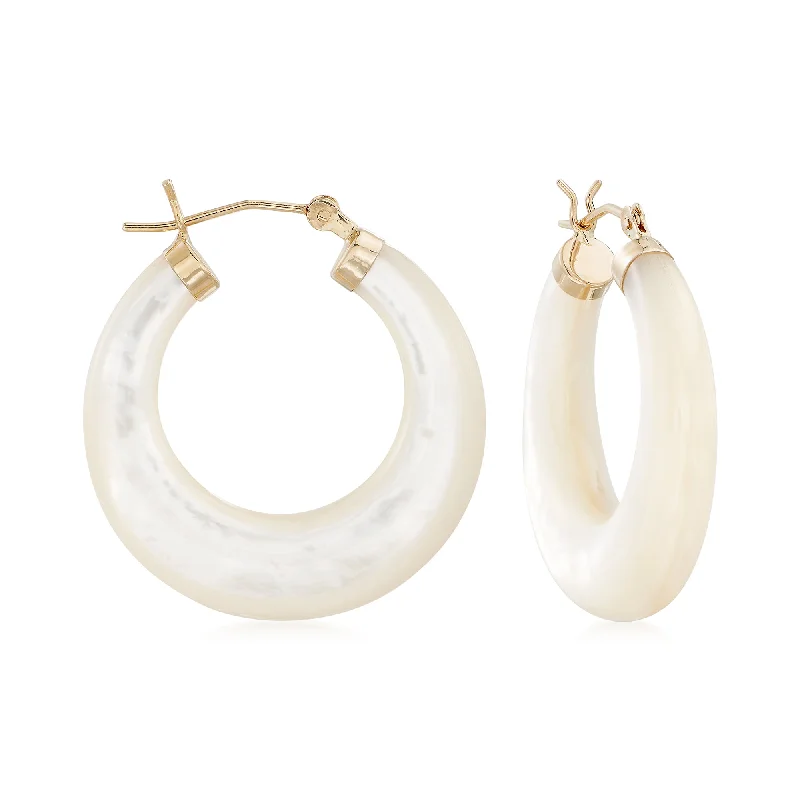 Stud Earrings for Wedding Ceremony -Ross-Simons Mother-Of-Pearl Hoop Earrings With 14kt Yellow Gold