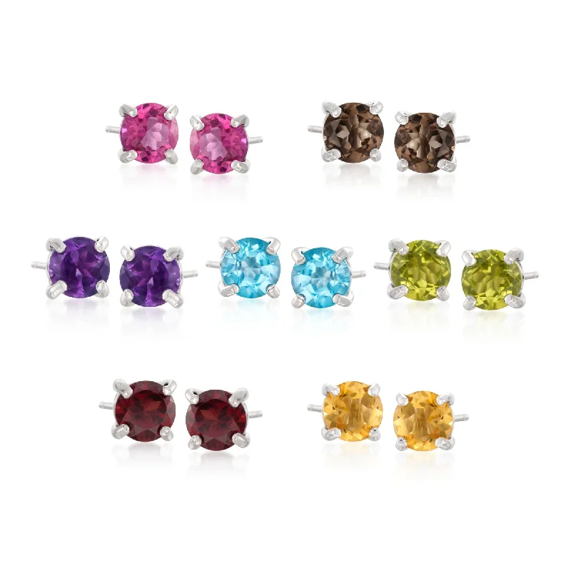 Stud Earrings for Everyday Glamour -Ross-Simons Multi-Stone Jewelry Set: 7 Pairs Of Stud Earrings in Sterling Silver