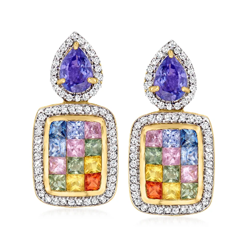 Stud Earrings with Filigree -Ross-Simons Multicolored Sapphire and Tanzanite Earrings With . Diamonds in 14kt Yellow Gold