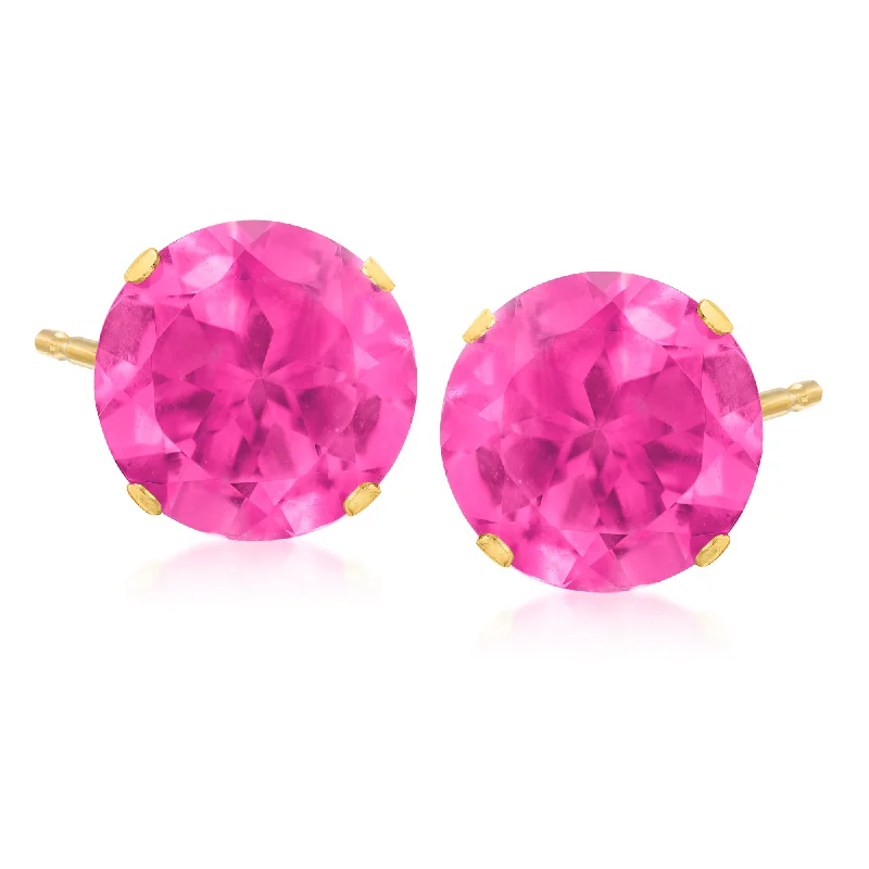 Stud Earrings with Abstract Designs -Ross-Simons Pink Topaz Stud Earrings in 14kt Yellow Gold