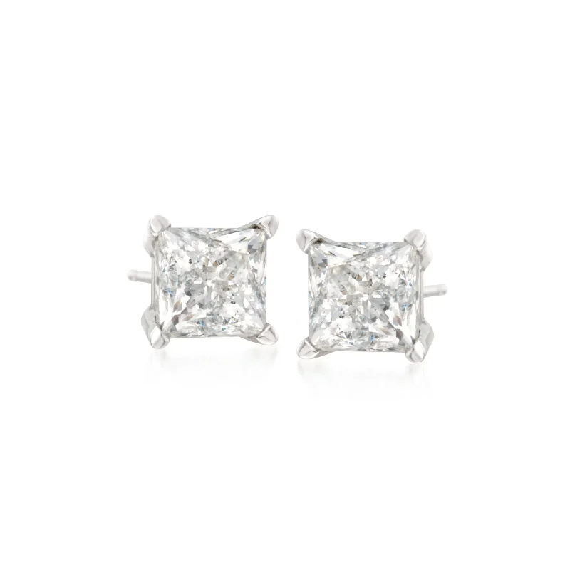 Leverback Stud Earrings for Comfort -Ross-Simons Princess-Cut Diamond Stud Earrings in 14kt White Gold