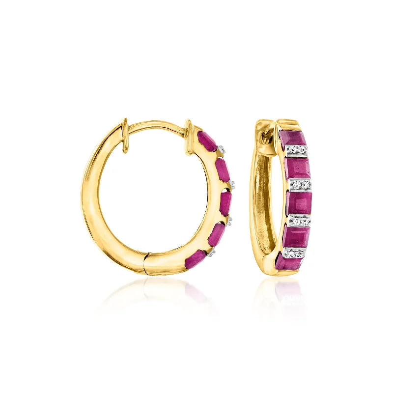 Stud Earrings with Animal Motifs -Ross-Simons Ruby Hoop Earrings With Diamond Accents in 18kt Gold Over Sterling