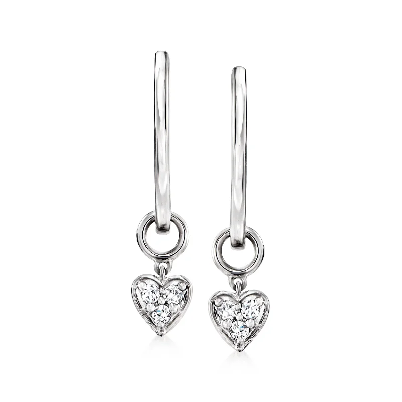 Adjustable Stud Earrings for Custom Fit -Ross-Simons Sterling Silver Hoop Earrings With Removable . Diamond Heart Drops