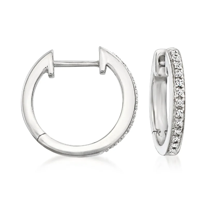 Stud Earrings with Polished Shine -Ross-Simons Sterling Silver Small Hoop Earrings With Diamond Accents