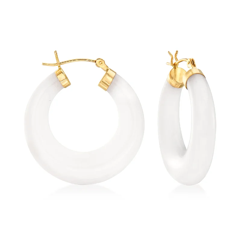 Push Back Stud Earrings for Convenience -Ross-Simons Jade Hoop Earrings With 14kt Yellow Gold