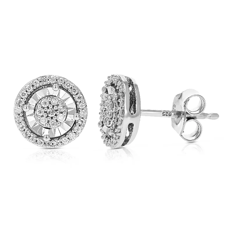 Gold Stud Earrings for Women -Round Stud Earrings With 1/5 cttw Lab Grown Diamonds In .925 Sterling Silver Prong Settings