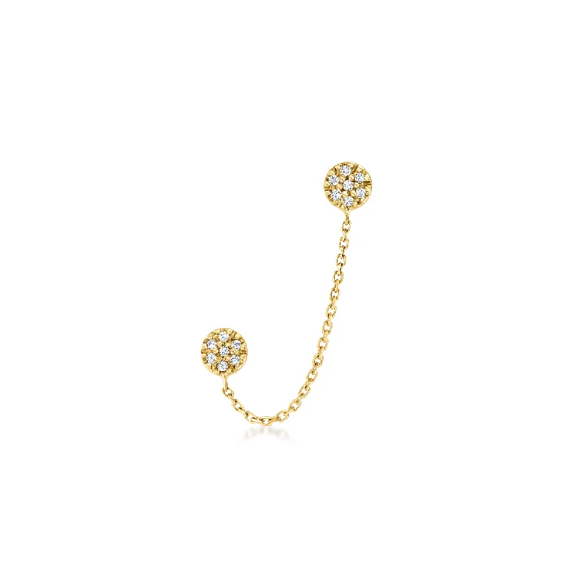 Screw Back Stud Earrings for Security -RS Pure by Ross-Simons 14kt Yellow Gold Double-Piercing Chain Single Earring With Diamond Accents