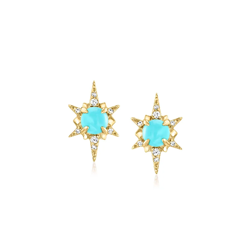 Stud Earrings for Party Look -RS Pure by Ross-Simons Turquoise Starburst Earrings With Diamond Accents in 14kt Yellow Gold