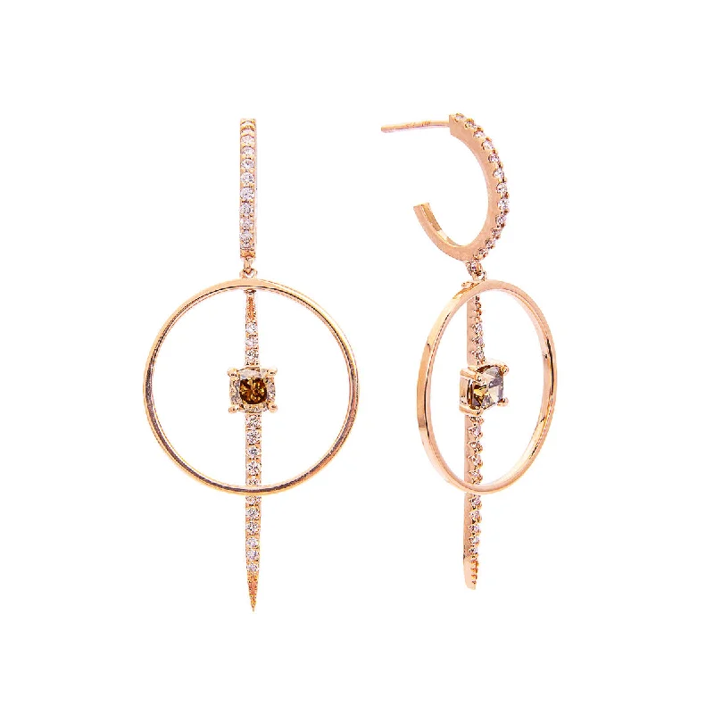 Drop Earrings for Prom Night -Sabel Collection 14K Rose Gold Fancy Cushion Diamond with Round White Diamond Accent Hoop Earrings