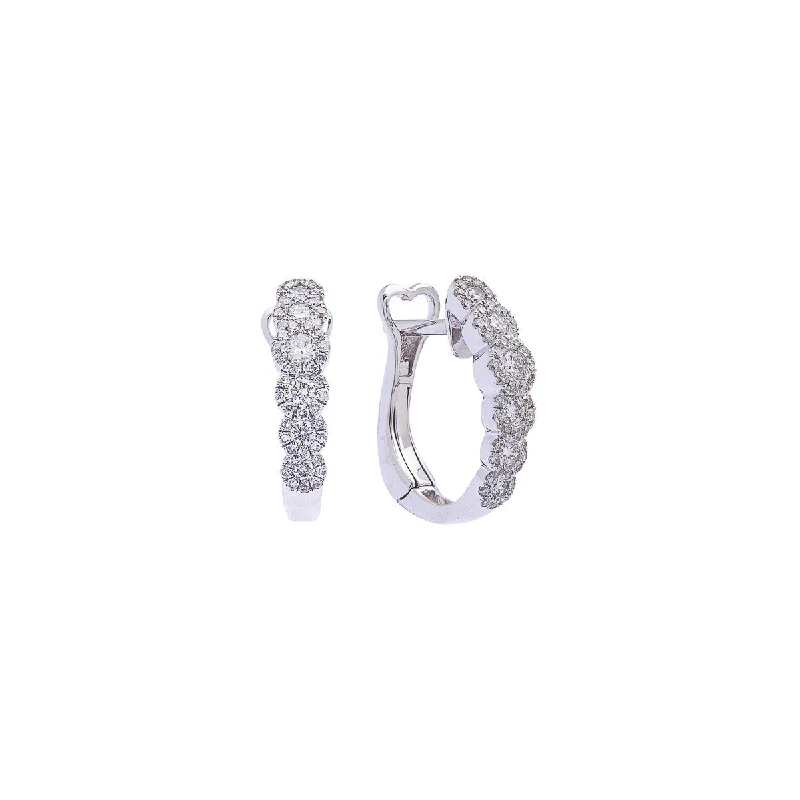 Drop Earrings for Valentine's Day -Sabel Collection 14K White Gold Diamond with Diamond Halos Hoop Earrings