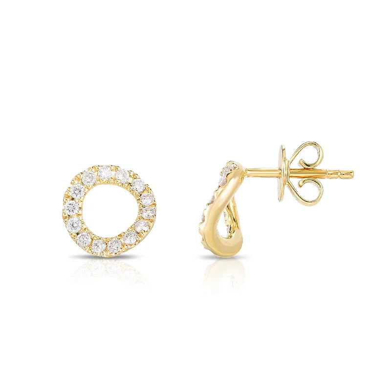 Drop Earrings with Enamel Coating -Sabel Collection 14K Yellow Gold Wavy Circle Stud Earring with Diamonds