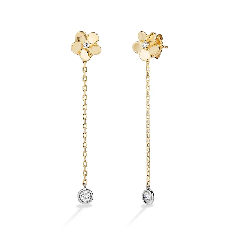 Drop Earrings with Matte Finish -Sabel Collection 18K Yellow and White Gold Flower Dangle Earrings with Diamonds