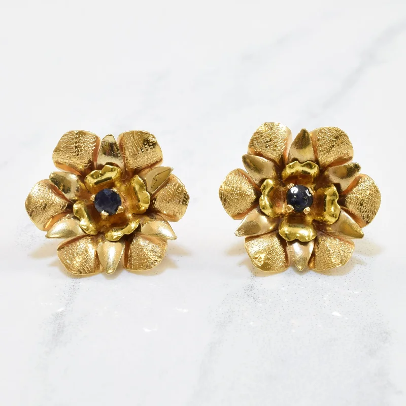 Stud Earrings for Concert Look -Sapphire Floral Threadback Stud Earrings | 0.40ctw |