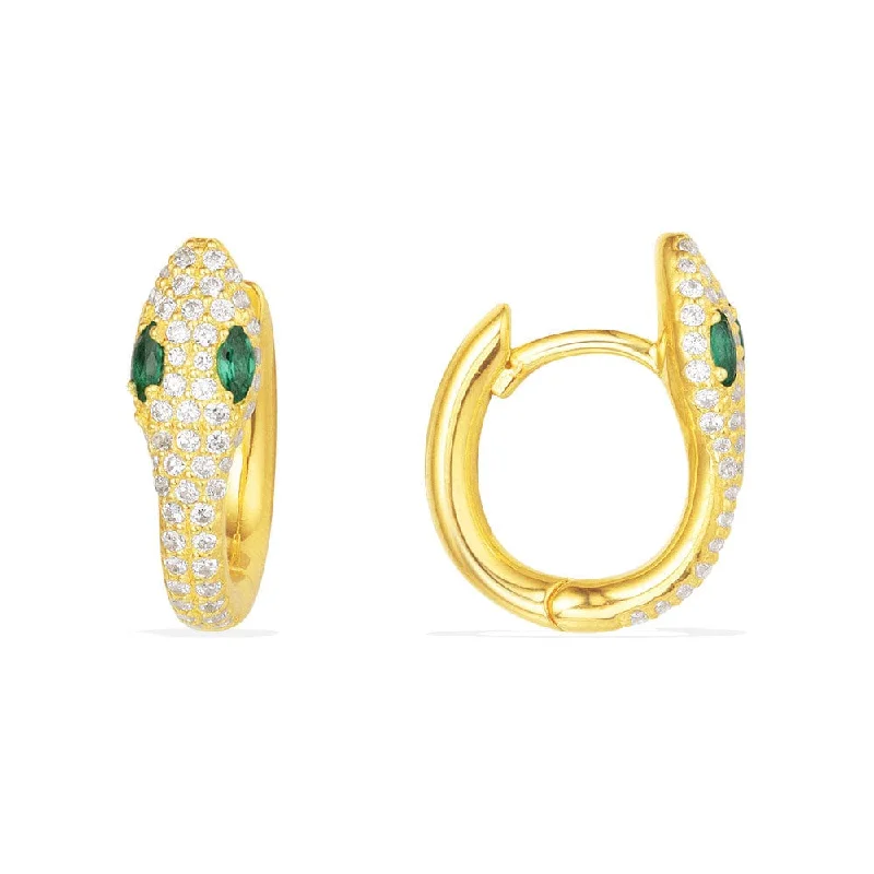 Drop Earrings for Mother's Day -Serpent Huggie Earrings with Green Stones