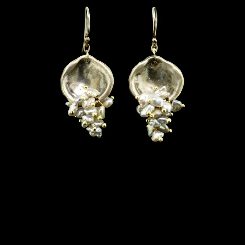 Floral Drop Earrings with Petals -Shell Shape With Pearl Cluster Earring