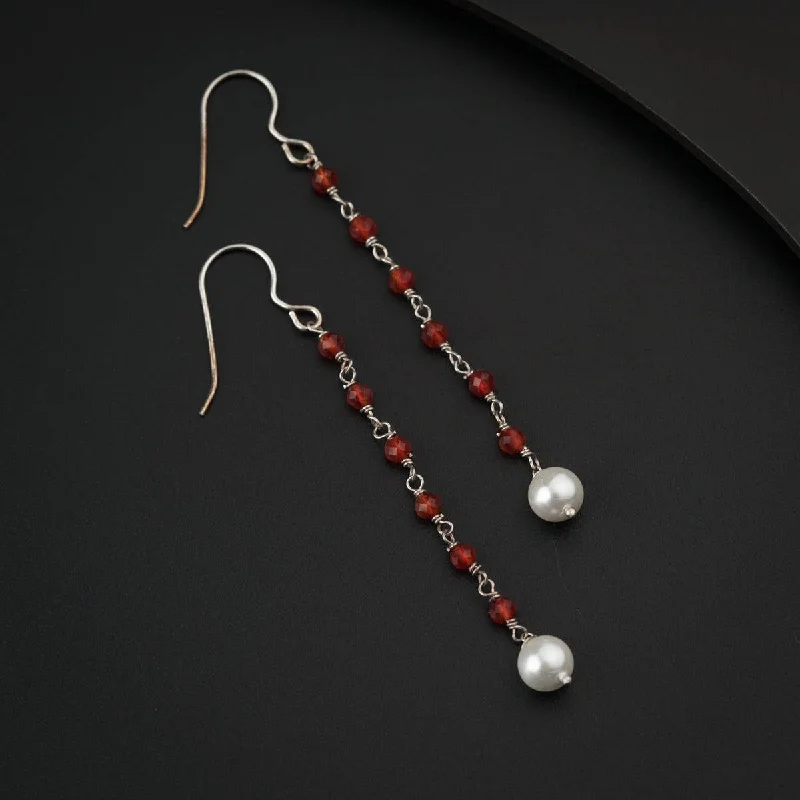 African Drop Earrings with Culture -Silver Carnelian Earring with Pearls