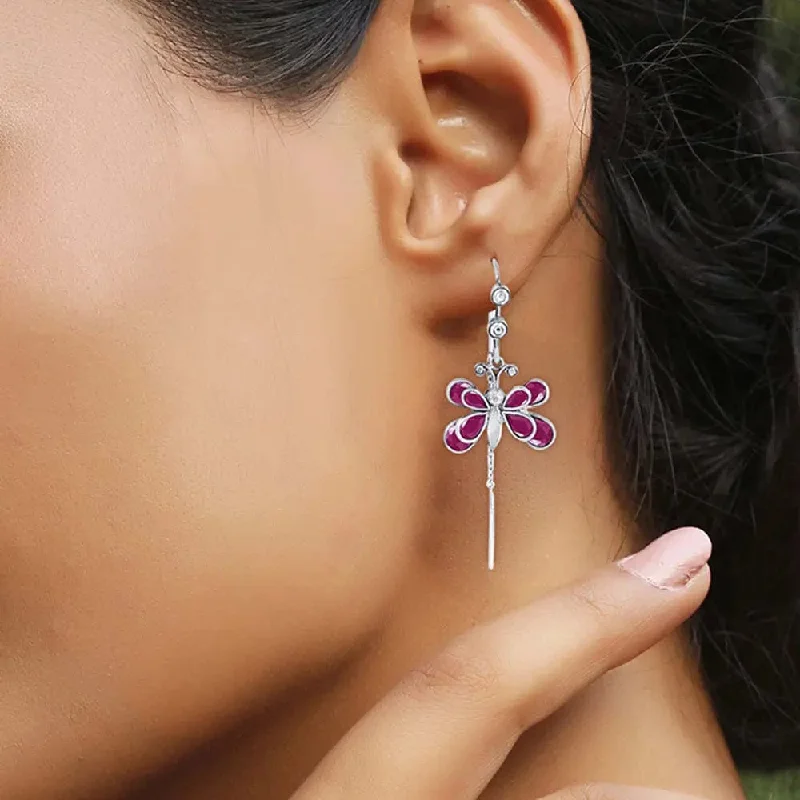 Drop Earrings with Leaf Motifs -92.5 Silver Earring With Butterfly