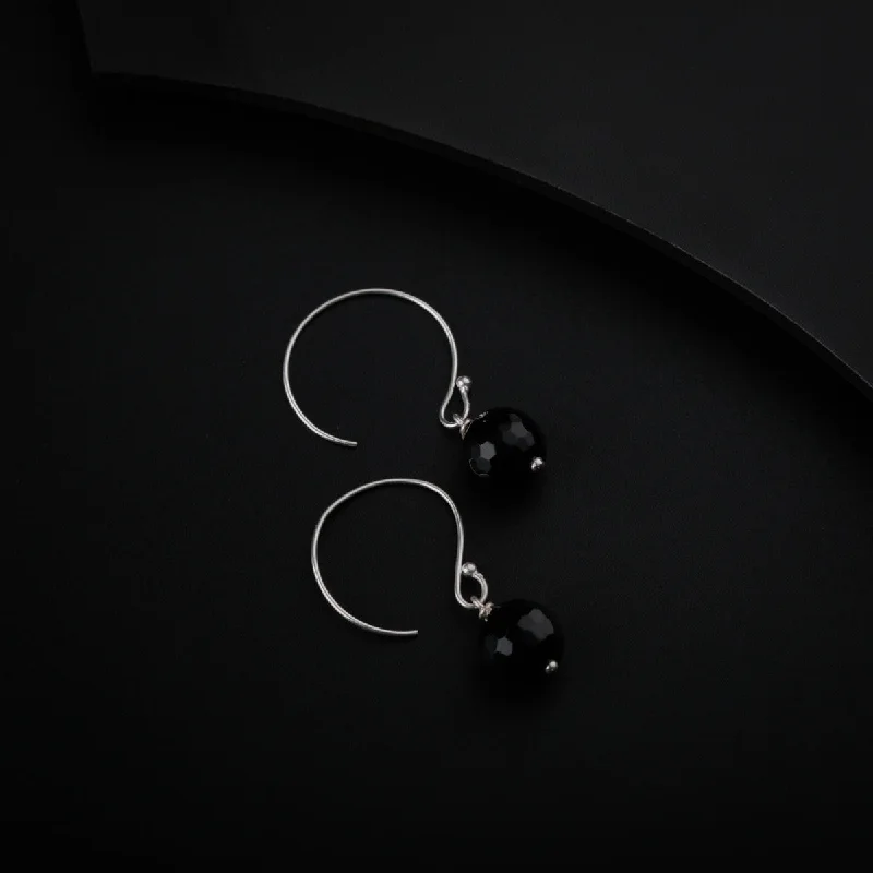 Magnetic Closure Drop Earrings for Easy -Silver Earring with Black Spinel