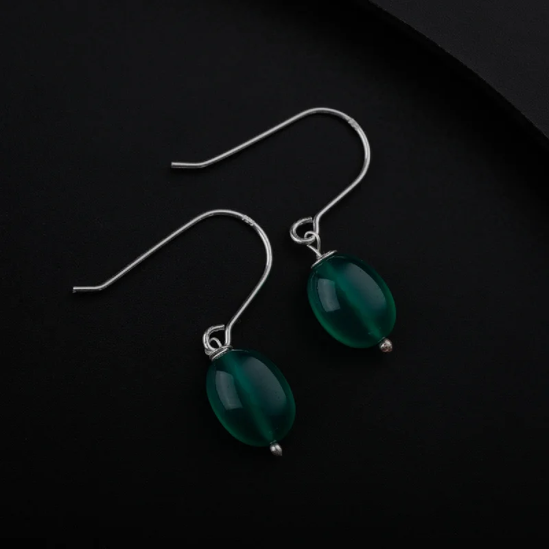 Contemporary Drop Earrings for Fashion -Silver Earring with Green Onyx